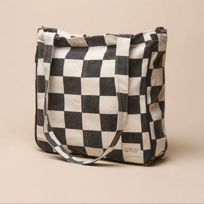Midi Pocket Tote - Black Check