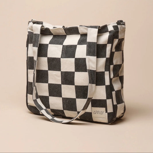 Midi Pocket Tote - Black Check