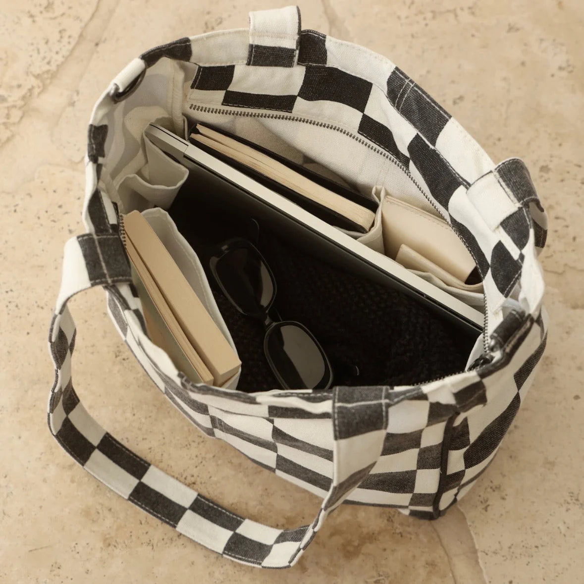 Midi Pocket Tote - Black Check