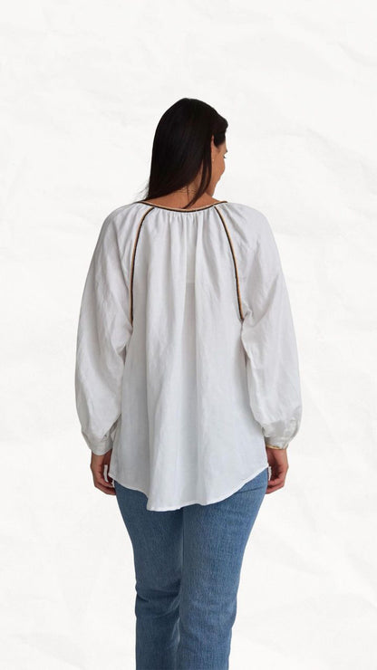 Kai linen blend embroidery blouse