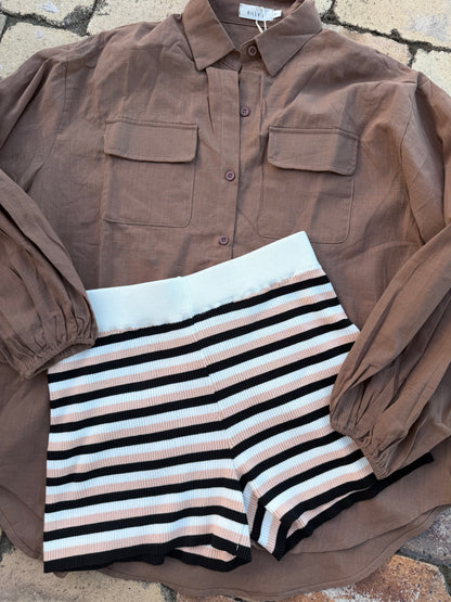 Bianca Knit Ribbed Shorts - striped