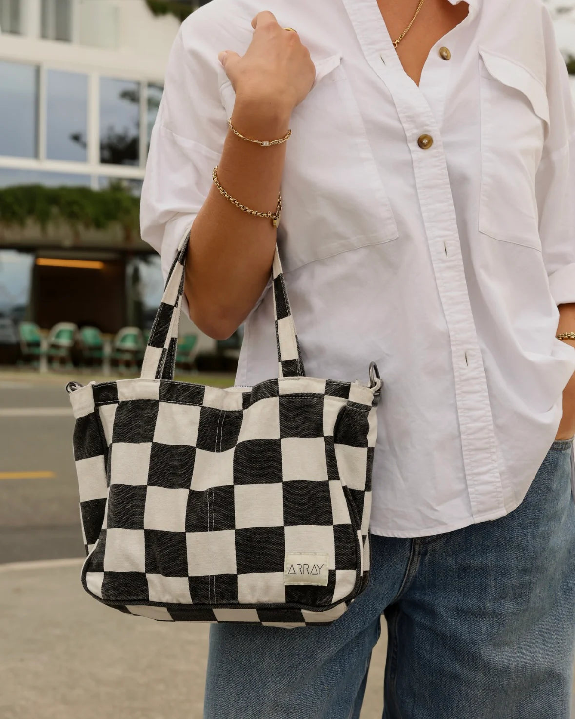 Mini Pocket Tote - Black Check
