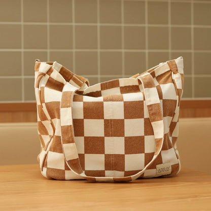 Everyday Pocket Tote - Tan Check