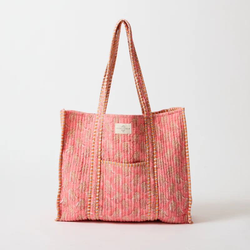 Reversible Tote Bag - Cheetah Pink