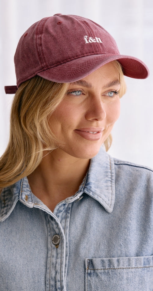 GIGI WASHED DENIM CAP - BURGUNDY