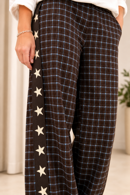 Hattie pants - chocolate blue check
