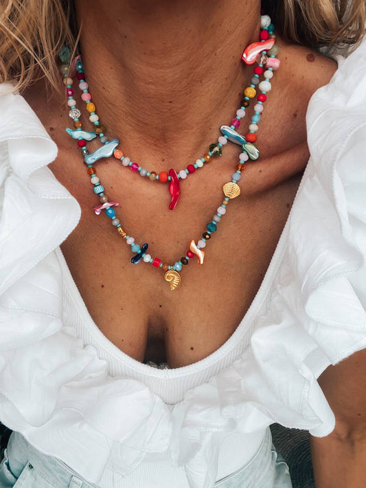 Colorful beaded summer shell necklace