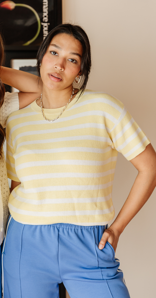 JASPER KNITTED TEE - LEMON WHITE STRIPE