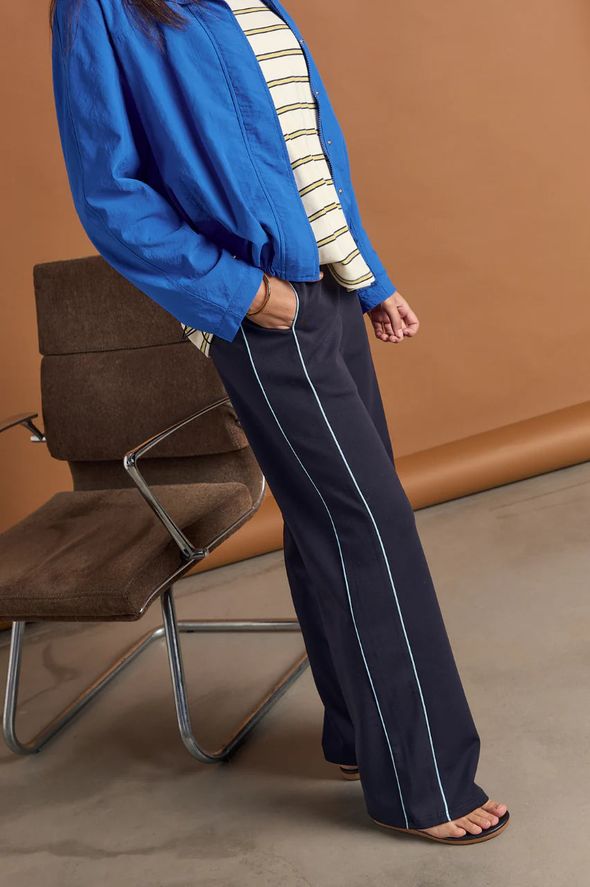 Noah Wide Pant -Navy Powder Blue Piping