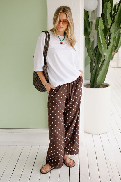 Resort Pant- Choc polka dot