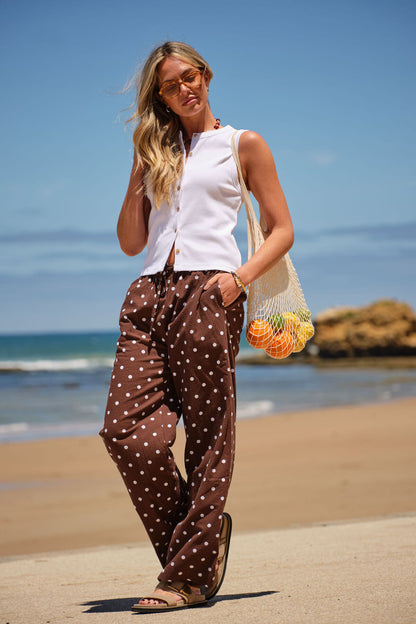 Resort Pant- Choc polka dot