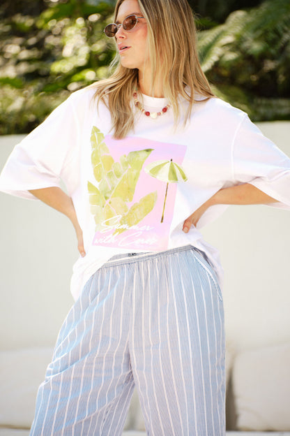 LIV OVERSIZED TEE/WHITE/COASTAL LEAVES