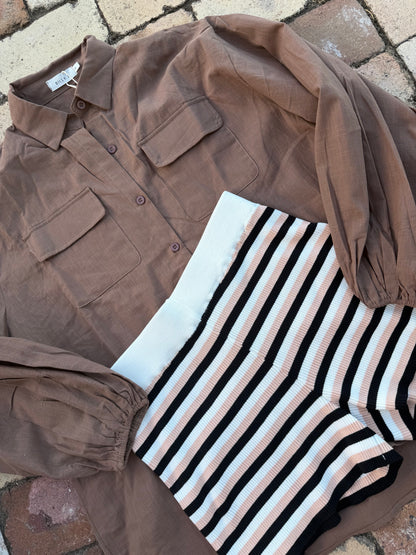 Bianca Oversized Button Up Shirt - brown
