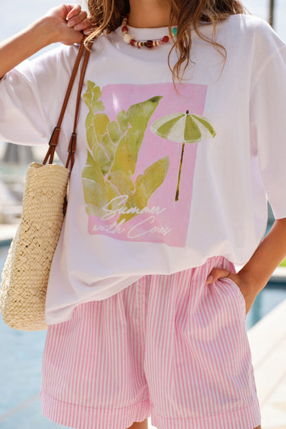 LIV OVERSIZED TEE/WHITE/COASTAL LEAVES
