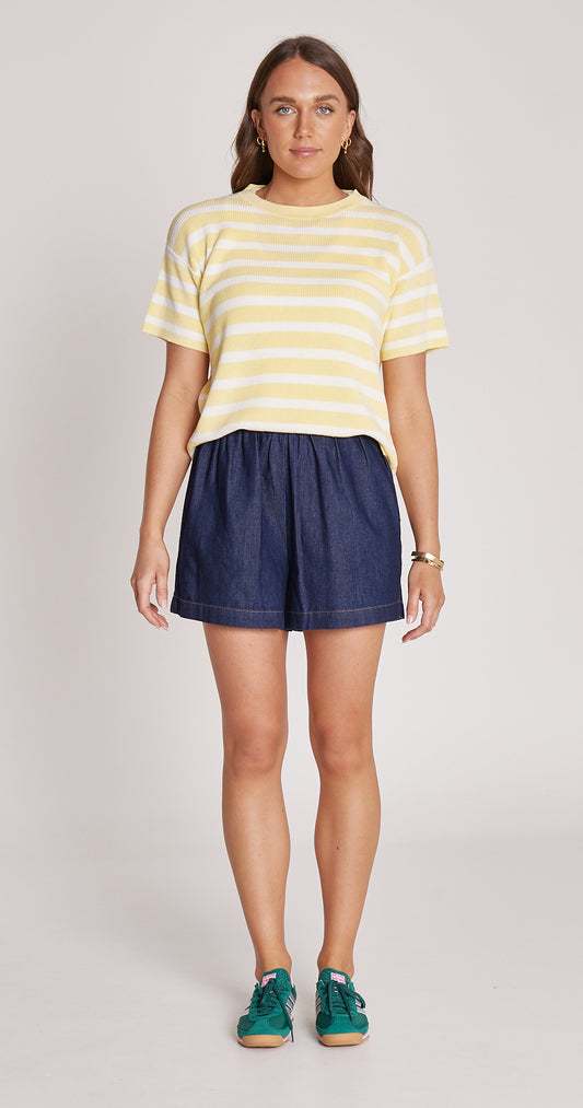 JASPER KNITTED TEE - LEMON WHITE STRIPE