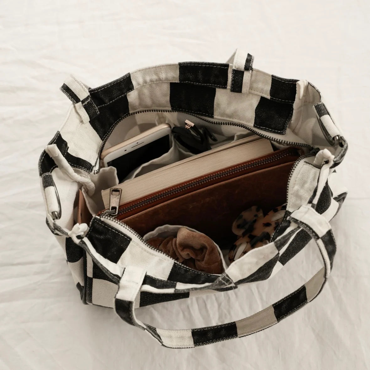 Mini Pocket Tote - Black Check