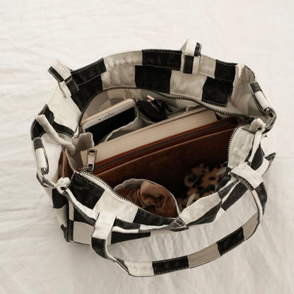 Mini Pocket Tote - Black Check