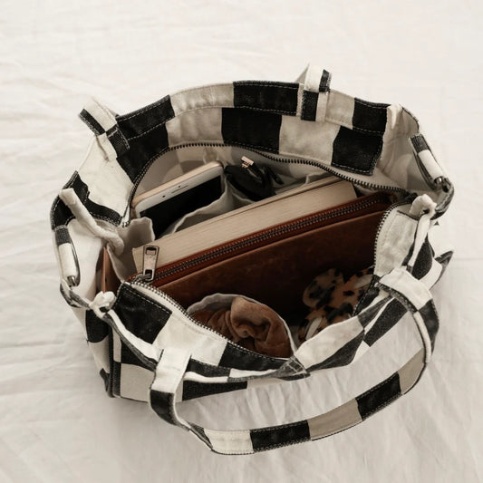 Mini Pocket Tote - Black Check
