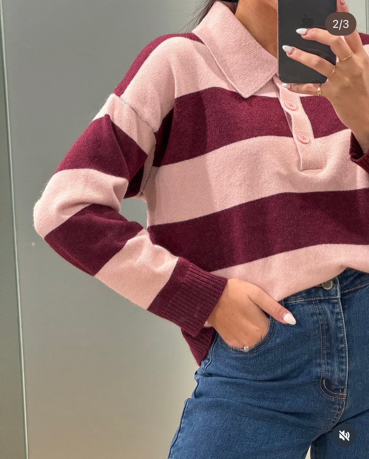 STEFI RUGBY KNIT - PINK BURGUNDY STRIPE