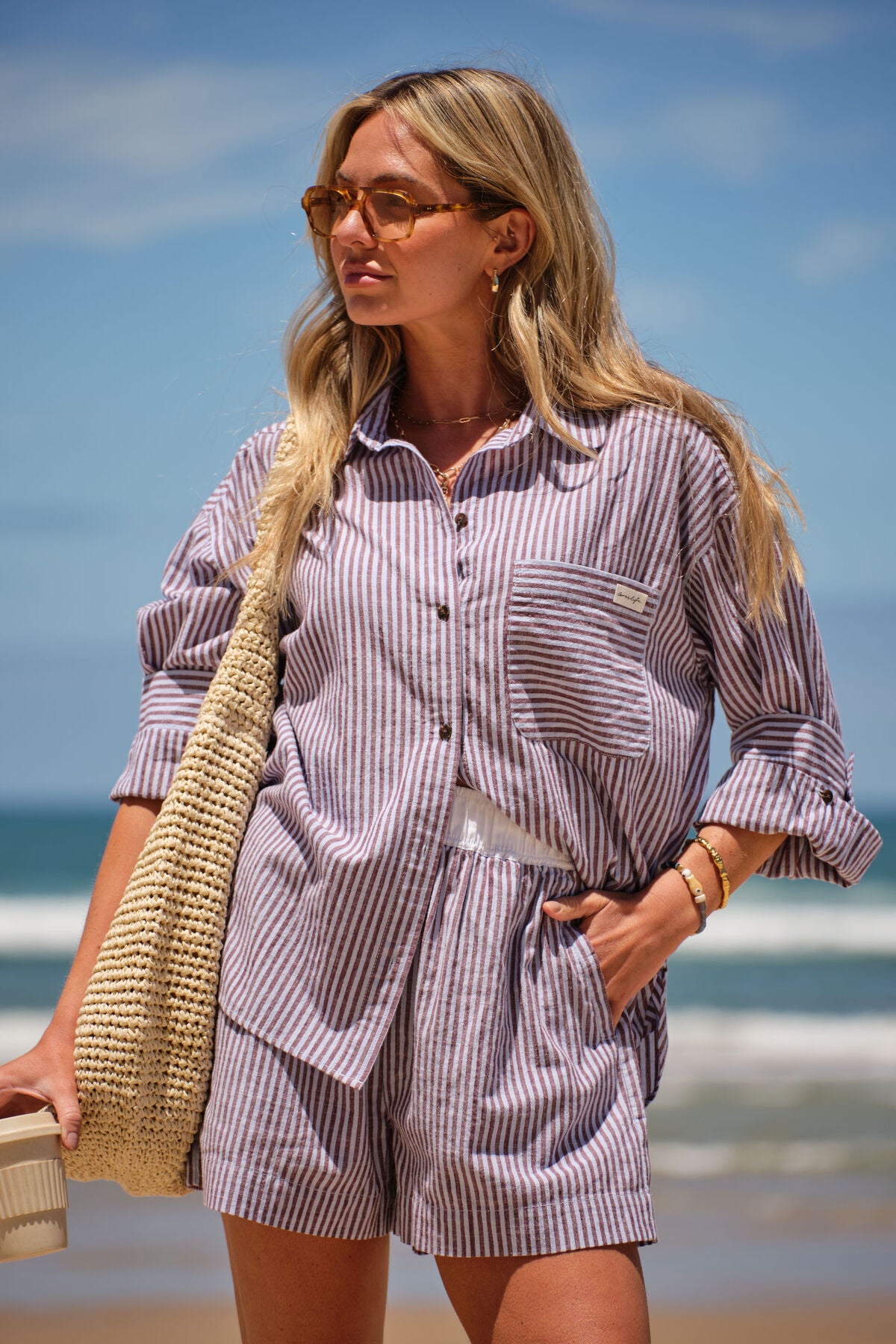 Miya Shirt - wine blue small stripe