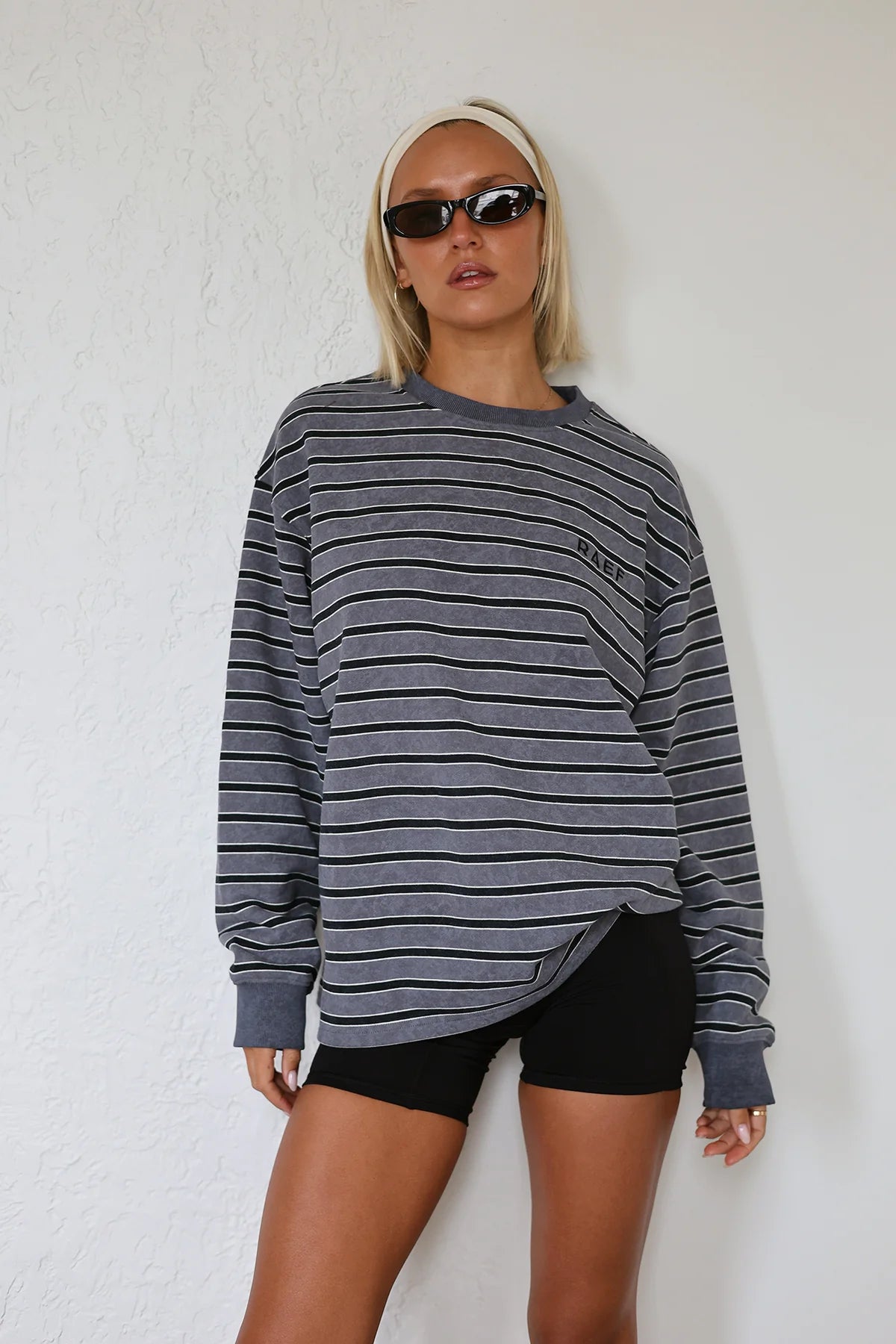 Frankie Crew Neck Fleece - Charcoal / Black Stripe