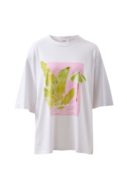 LIV OVERSIZED TEE/WHITE/COASTAL LEAVES