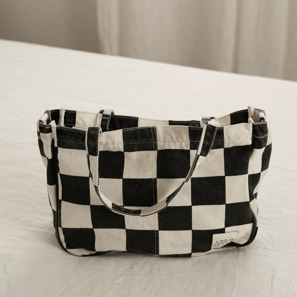 Mini Pocket Tote - Black Check