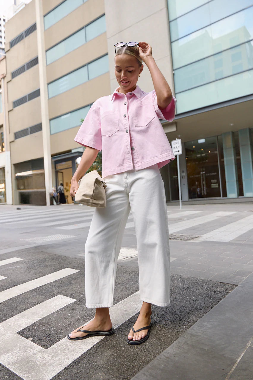 Lola Cropped Barrel Jean - White