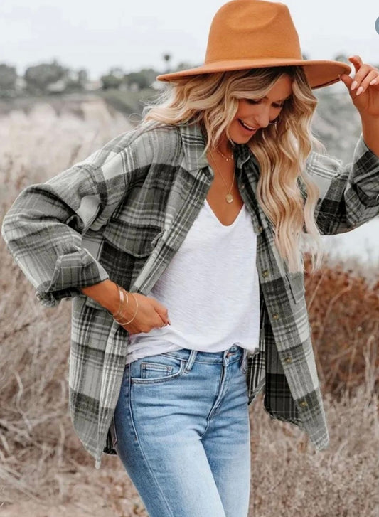 Button Down Flannel Brushed Shacket