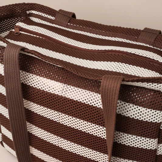 Everyday Pocket Tote - BROWN STRIPE MESH