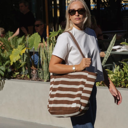Everyday Pocket Tote - BROWN STRIPE MESH