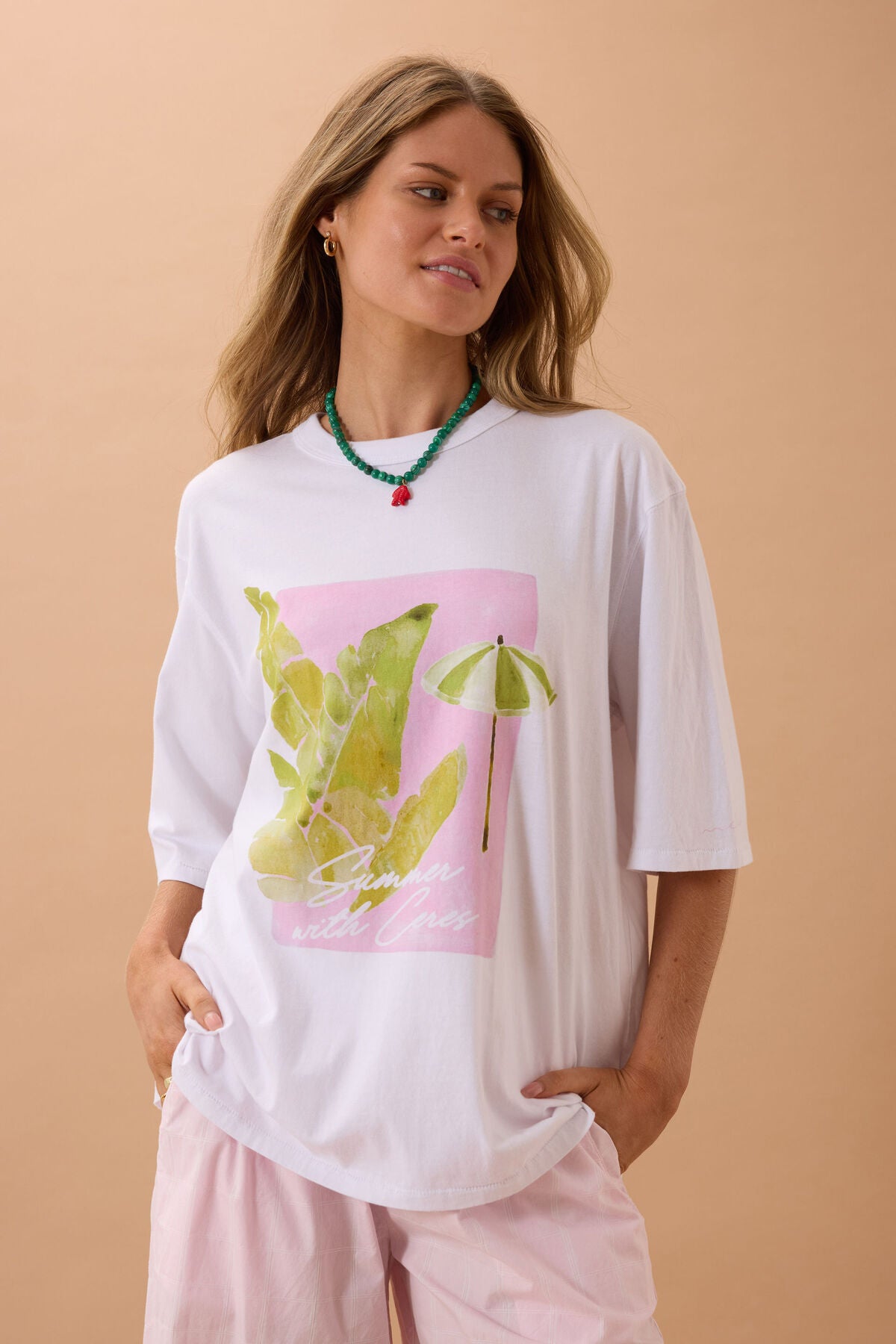 LIV OVERSIZED TEE/WHITE/COASTAL LEAVES