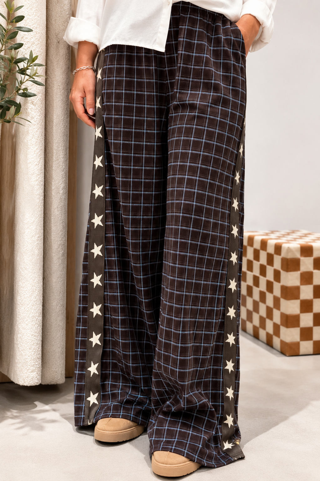 Hattie pants - chocolate blue check