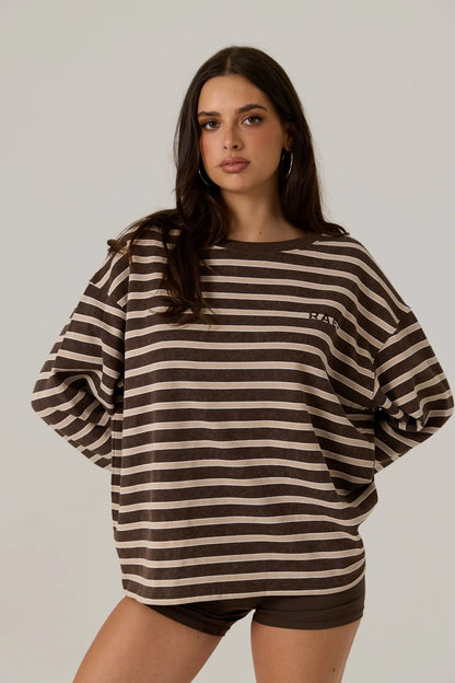 Frankie Crew Neck Fleece - Dark Truffle / Stripe