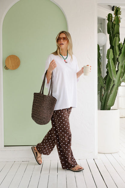 Resort Pant- Choc polka dot