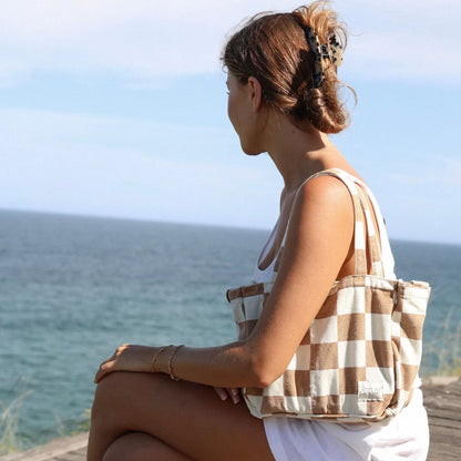 Mini Pocket Tote - Tan Check