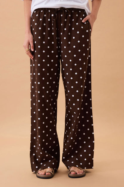 Resort Pant- Choc polka dot