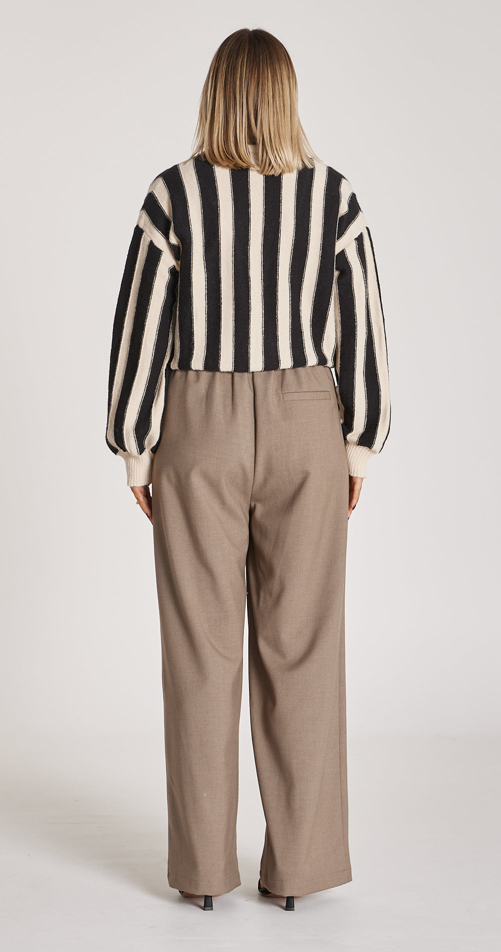 KELSEY CARDI - BEIGE BLACK STRIPE