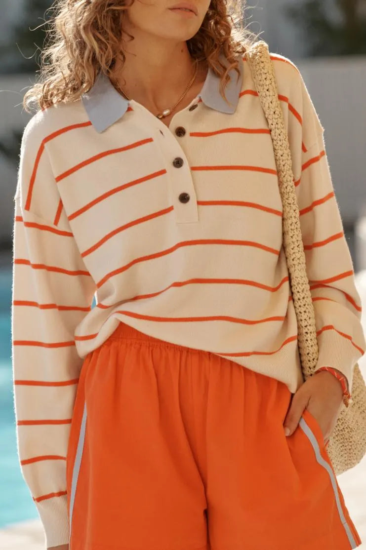 JESSA RUGBY KNIT- ECRU STRIPE