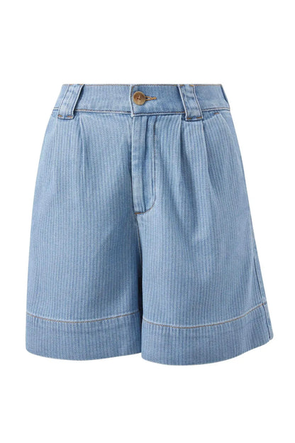 BILLIE PLEAT FRONT SHORT/BLUE HERRINGBONE