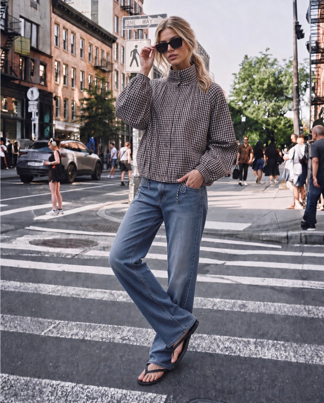 Spring gingham bomber