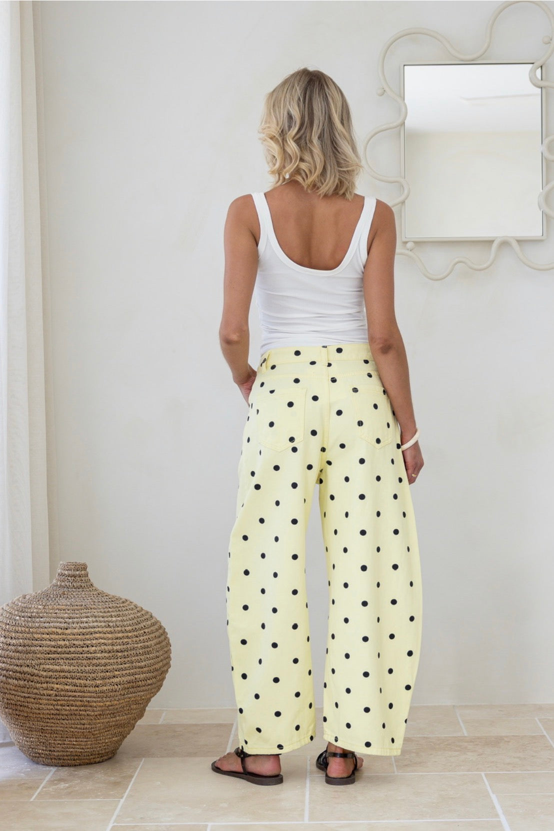 Lemon polka dot barrel leg jeans