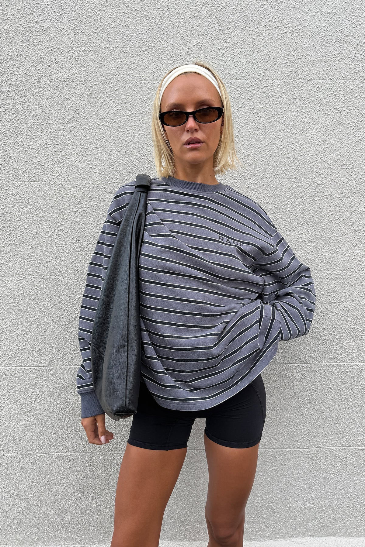 Frankie Crew Neck Fleece - Charcoal / Black Stripe