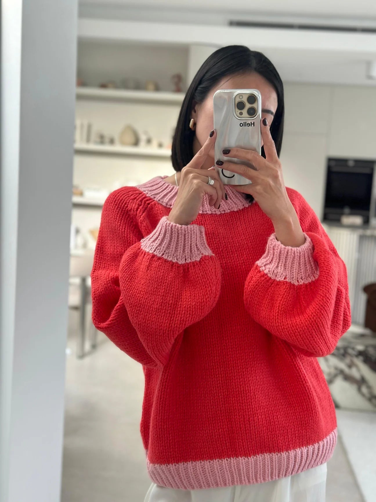 Mia Contrast Knit Jumper - Red/Pink