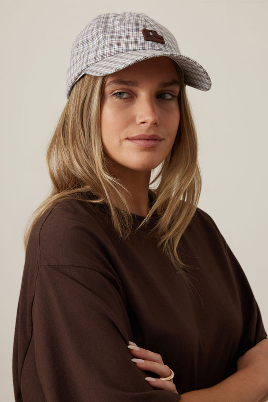Pip Everyday Cap -  wine choc blue check