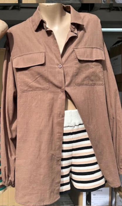 Bianca Oversized Button Up Shirt - brown