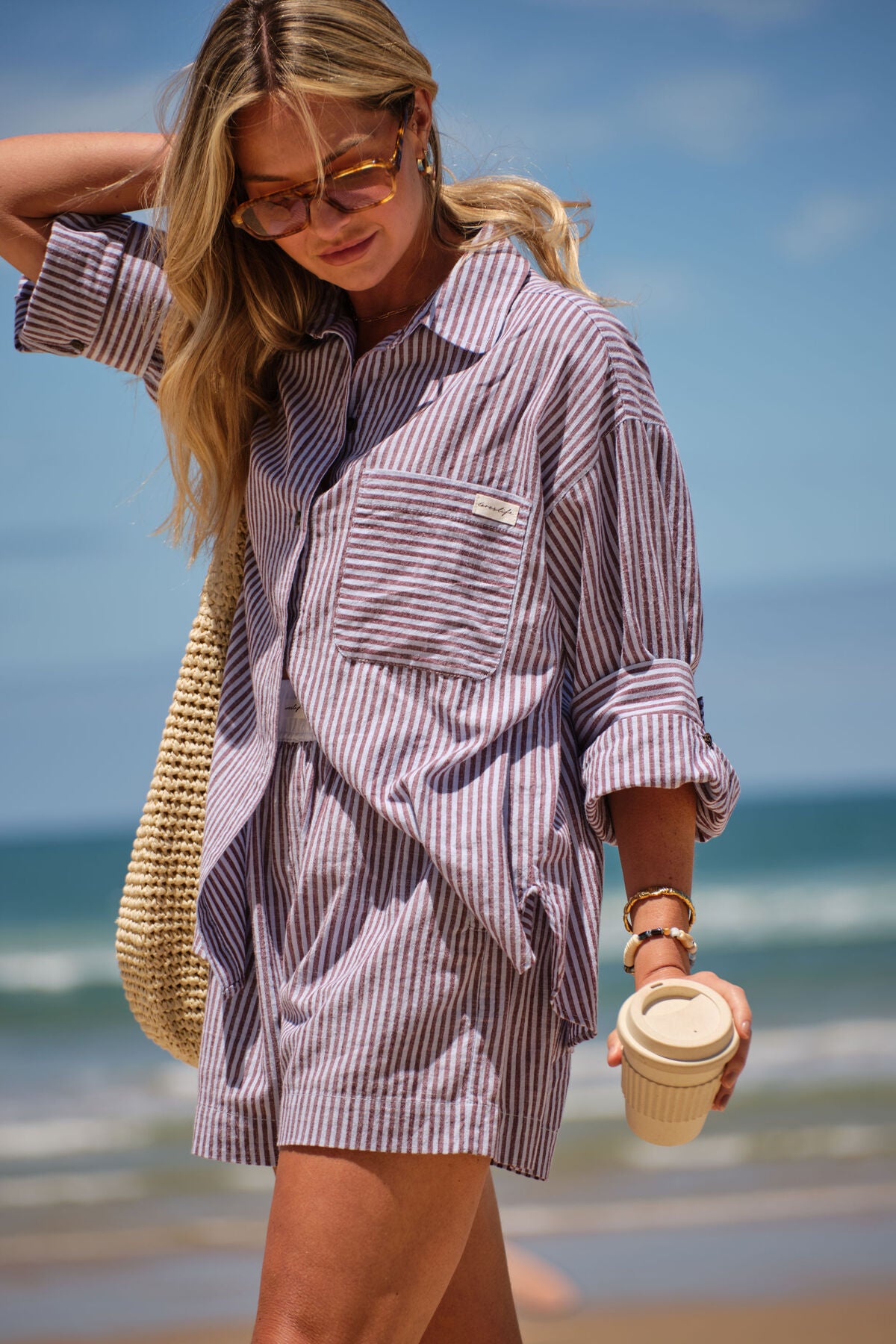 Miya Shirt - wine blue small stripe