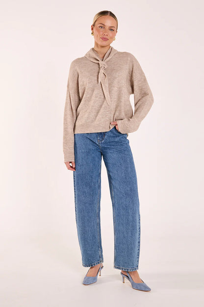 Olive Tie Neck Knit - Mocha Marle
