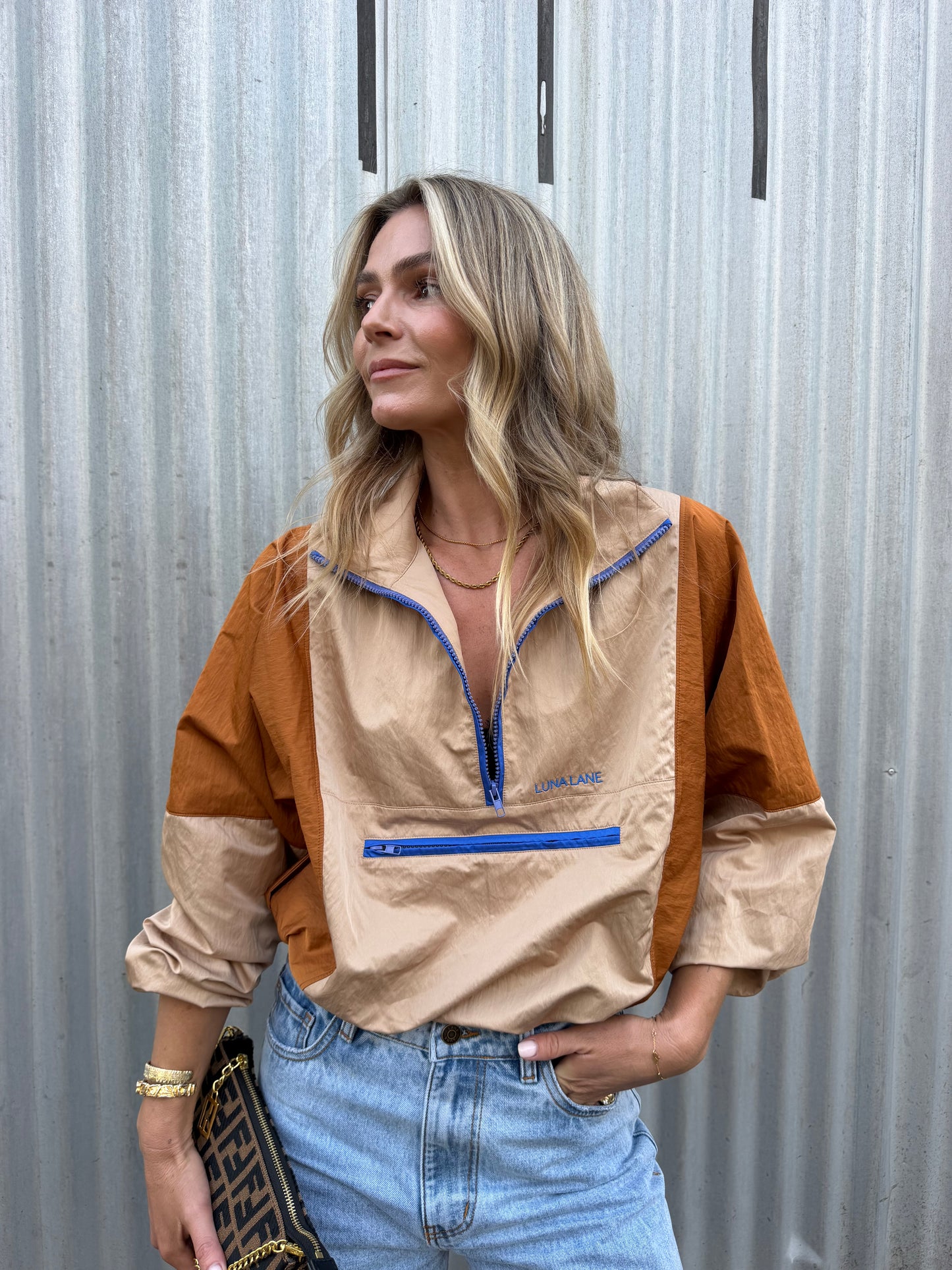Courtside Anorak - Tan/Rust