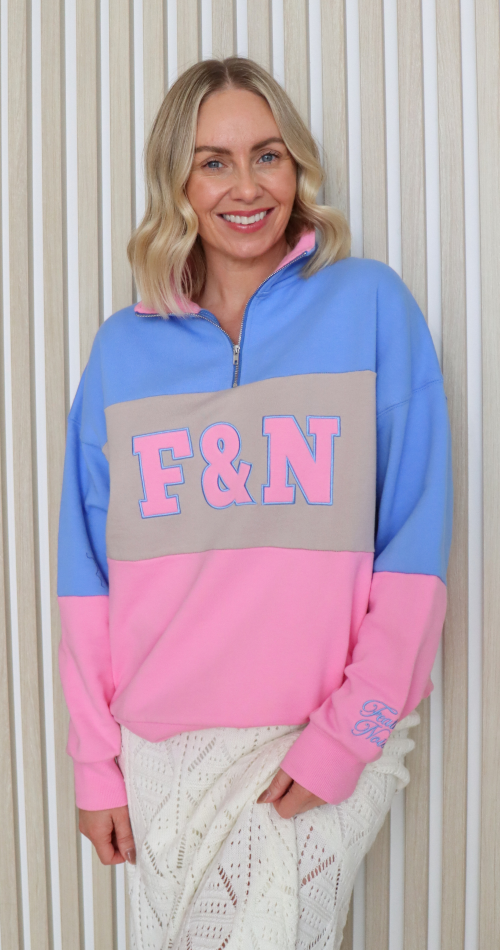 VARSITY LOGO SWEATER - PINK STRIPE
